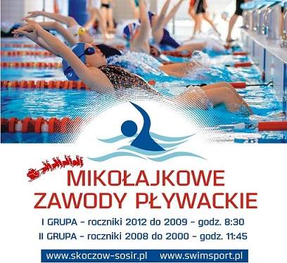 Plakat zapowiadający Mkołajkowe zawody pływackie
